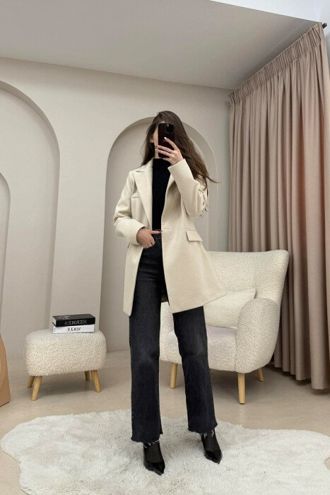 ONE COLOR ONE BUTTON SIMPLE WOMAN JACKET LIGHT BEIGE/BZHZB - 7
