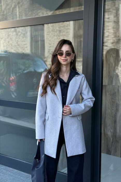 ONE COLOR ONE BUTTON SIMPLE WOMAN JACKET LIGHT GREY/GZ - KLAUDIO FASHION