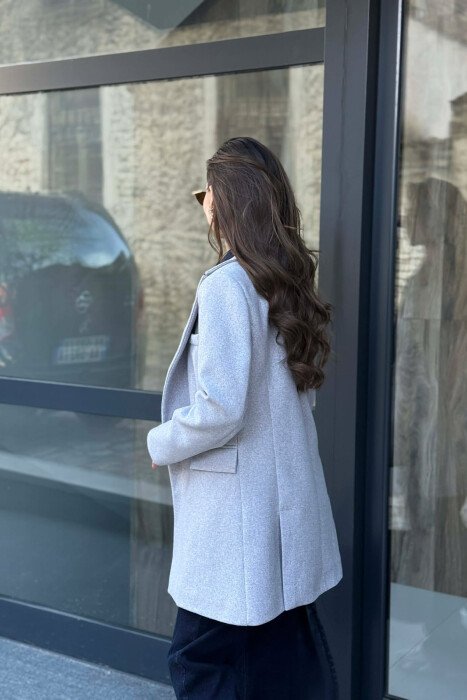 ONE COLOR ONE BUTTON SIMPLE WOMAN JACKET LIGHT GREY/GZ - 5