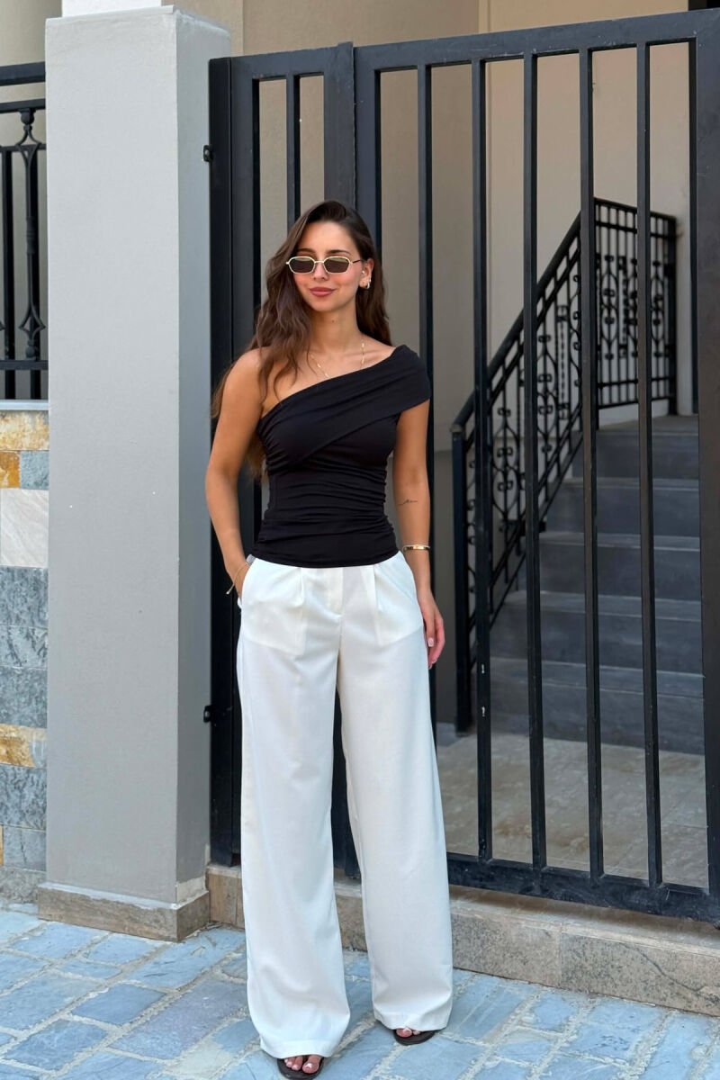 ONE COLOR ONE SHOULDER OFF WOMAN TANK TOP BLACK/ E ZEZE - 1