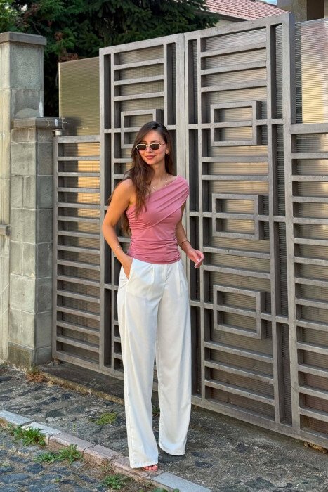 ONE COLOR ONE SHOULDER OFF WOMAN TANK TOP POWDER/PUDER - 2