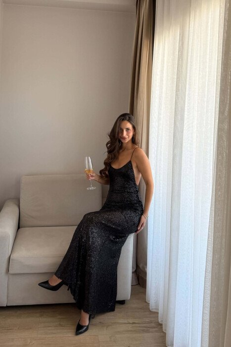 ONE COLOR OPEN BACK THIN STRAPS WOMAN DRESS BLACK/ E ZEZE - 2