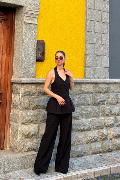 ONE COLOR OPEN BACK VEST + TROUSERS WOMAN SET BLACK/ E ZEZE - 2
