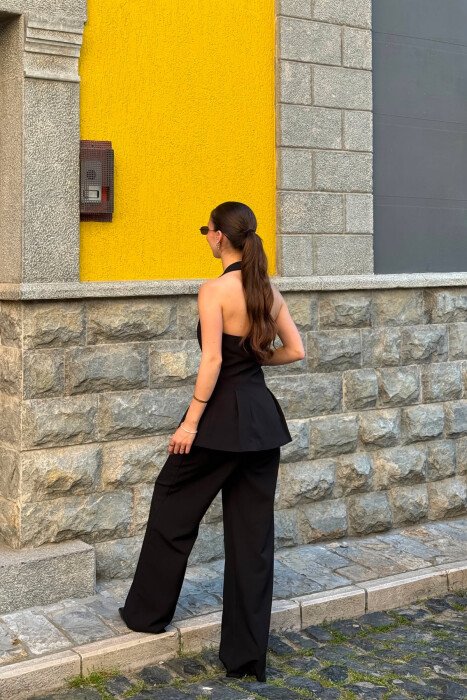 ONE COLOR OPEN BACK VEST + TROUSERS WOMAN SET BLACK/ E ZEZE - 3