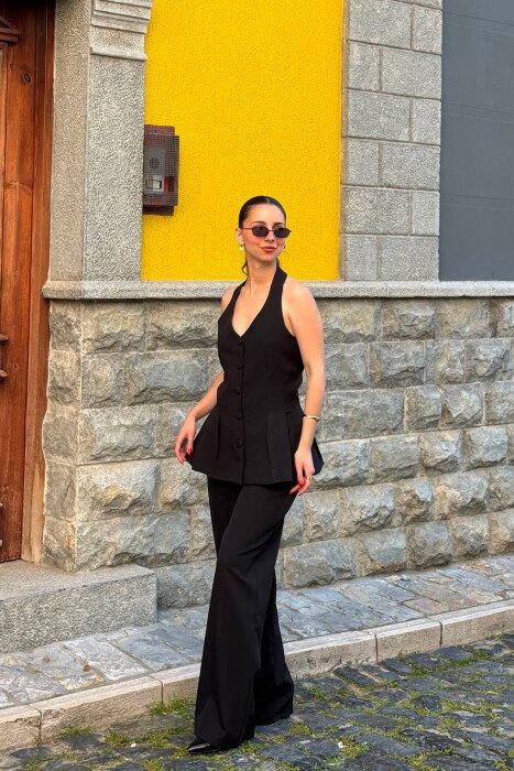 ONE COLOR OPEN BACK VEST + TROUSERS WOMAN SET BLACK/ E ZEZE - 5