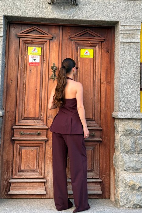 ONE COLOR OPEN BACK VEST + TROUSERS WOMAN SET BURGUNDY/VISHNJE - 4