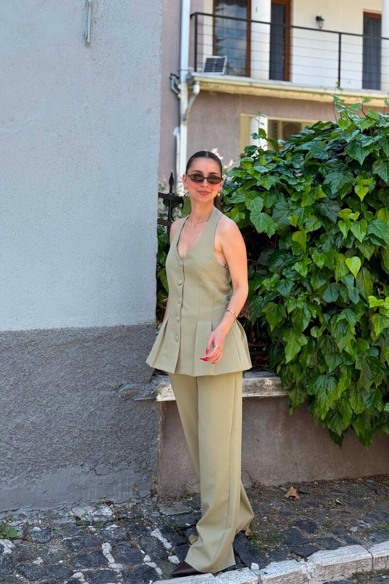 ONE COLOR OPEN BACK VEST + TROUSERS WOMAN SET MINT/MENTE - 3