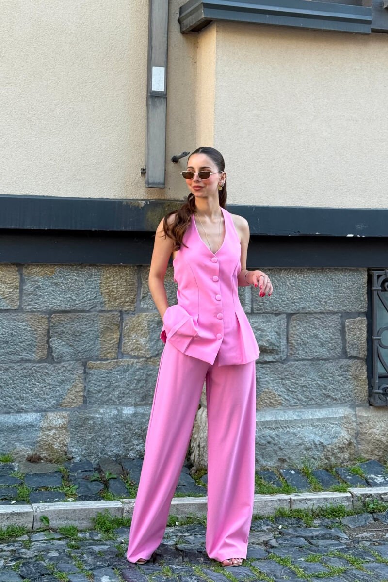 ONE COLOR OPEN BACK VEST + TROUSERS WOMAN SET PINK/ROZE - 6