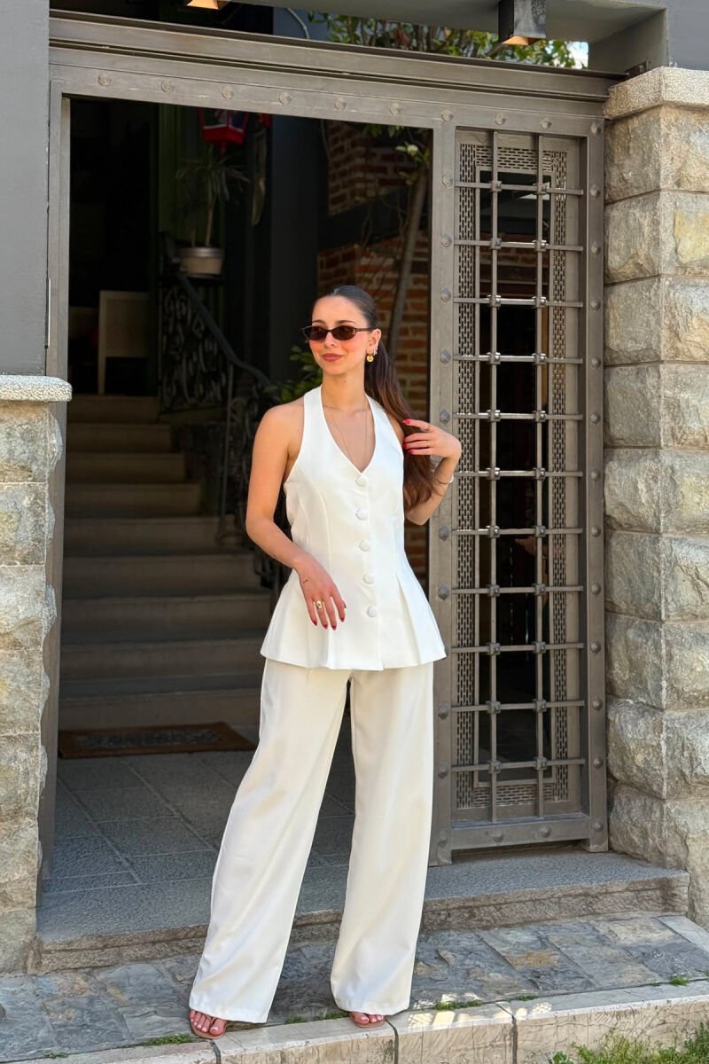 ONE COLOR OPEN BACK VEST + TROUSERS WOMAN SET WHITE-E BARDHE - 2