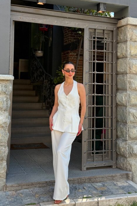 ONE COLOR OPEN BACK VEST + TROUSERS WOMAN SET WHITE-E BARDHE - 4