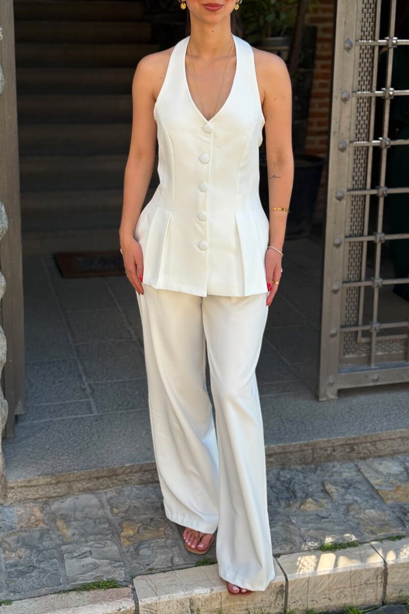 ONE COLOR OPEN BACK VEST + TROUSERS WOMAN SET WHITE-E BARDHE - 5