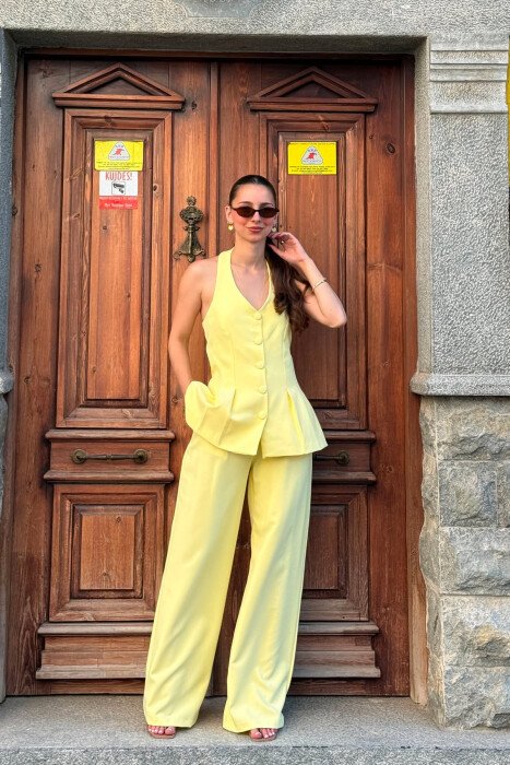 ONE COLOR OPEN BACK VEST + TROUSERS WOMAN SET YELLOW/E VERDHE - 1