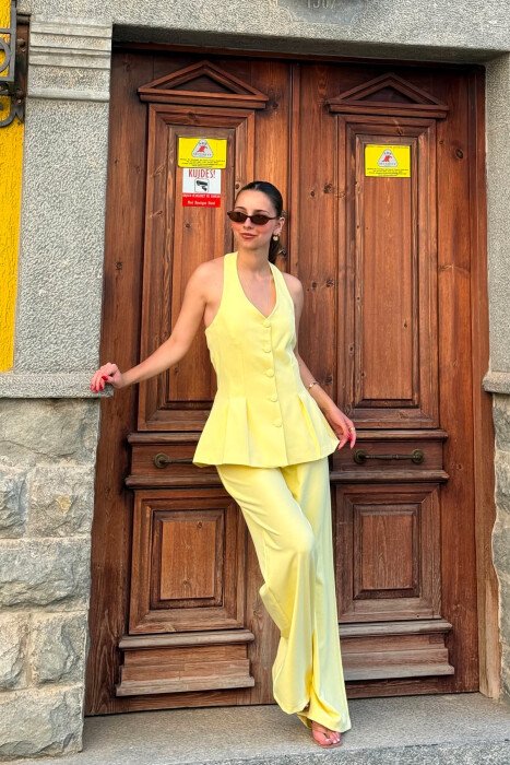 ONE COLOR OPEN BACK VEST + TROUSERS WOMAN SET YELLOW/E VERDHE - 2