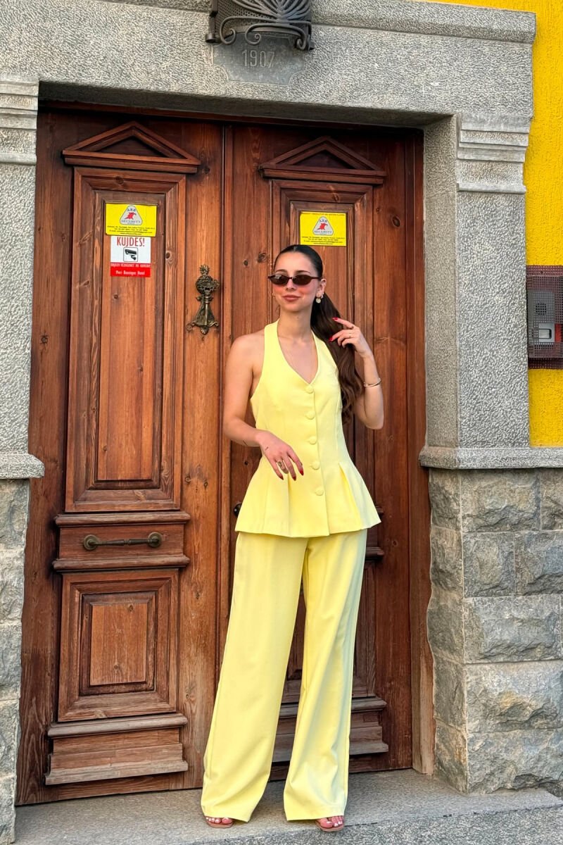 ONE COLOR OPEN BACK VEST + TROUSERS WOMAN SET YELLOW/E VERDHE - 3