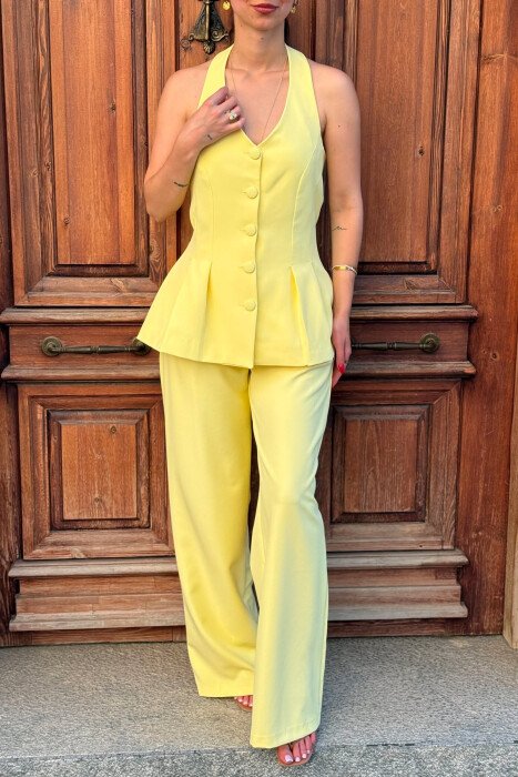 ONE COLOR OPEN BACK VEST + TROUSERS WOMAN SET YELLOW/E VERDHE - 5