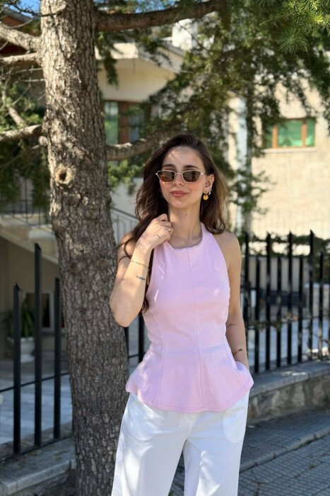ONE COLOR OPEN BACK WOMAN TANK TOP PINK/ROZE - 