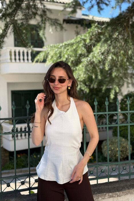 ONE COLOR OPEN BACK WOMAN TANK TOP WHITE-E BARDHE - 