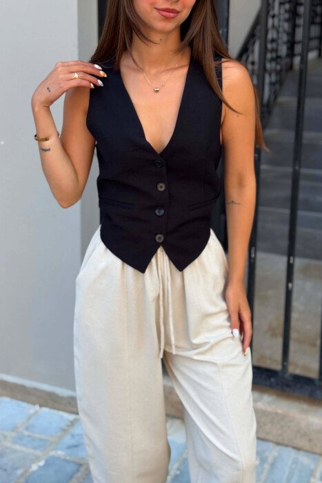 ONE COLOR OPEN BACK WOMAN VEST BLACK/ E ZEZE - 4