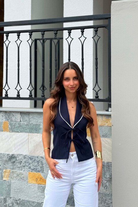 ONE COLOR OPEN BACK WOMAN VEST BLUE/BLU - 1