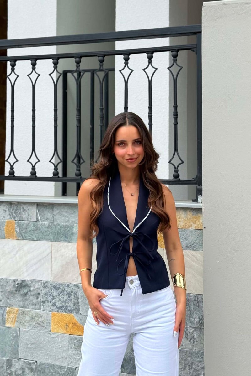 ONE COLOR OPEN BACK WOMAN VEST BLUE/BLU - 1