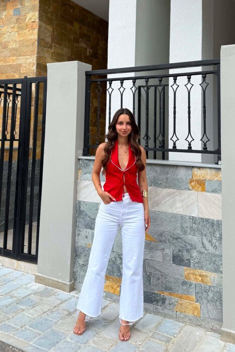 ONE COLOR OPEN BACK WOMAN VEST RED/E KUQE - 4