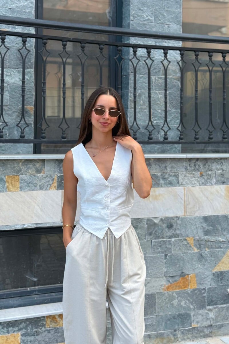 ONE COLOR OPEN BACK WOMAN VEST WHITE-E BARDHE - 1