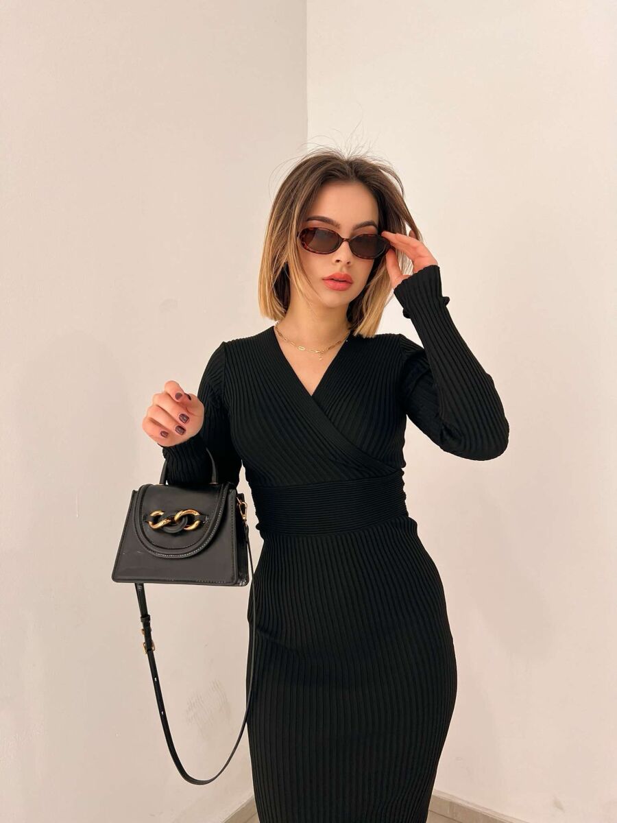 ONE COLOR OPEN NECK WOMEN DRESS BLACK/ E ZEZE - 1
