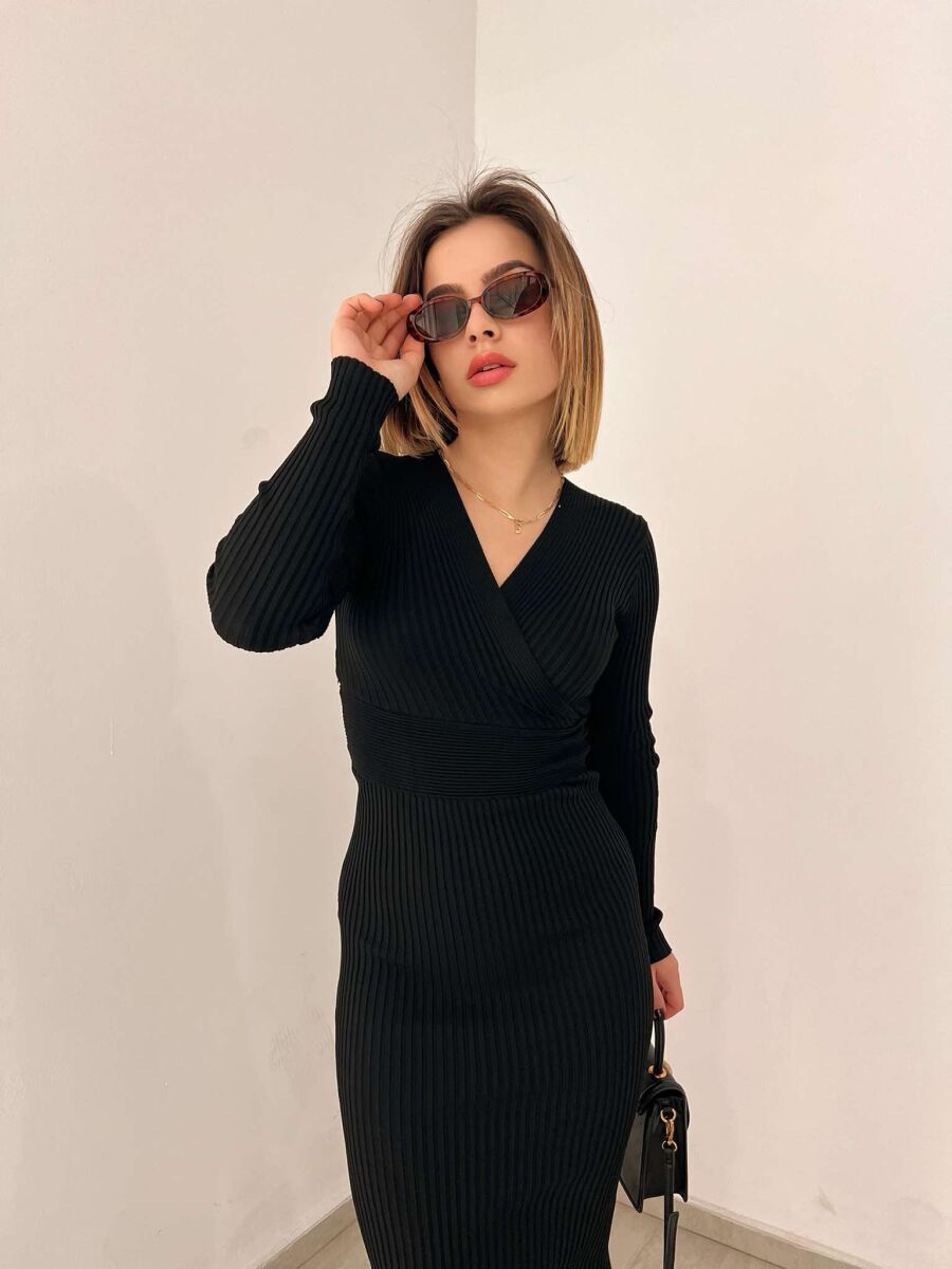 ONE COLOR OPEN NECK WOMEN DRESS BLACK/ E ZEZE - 2