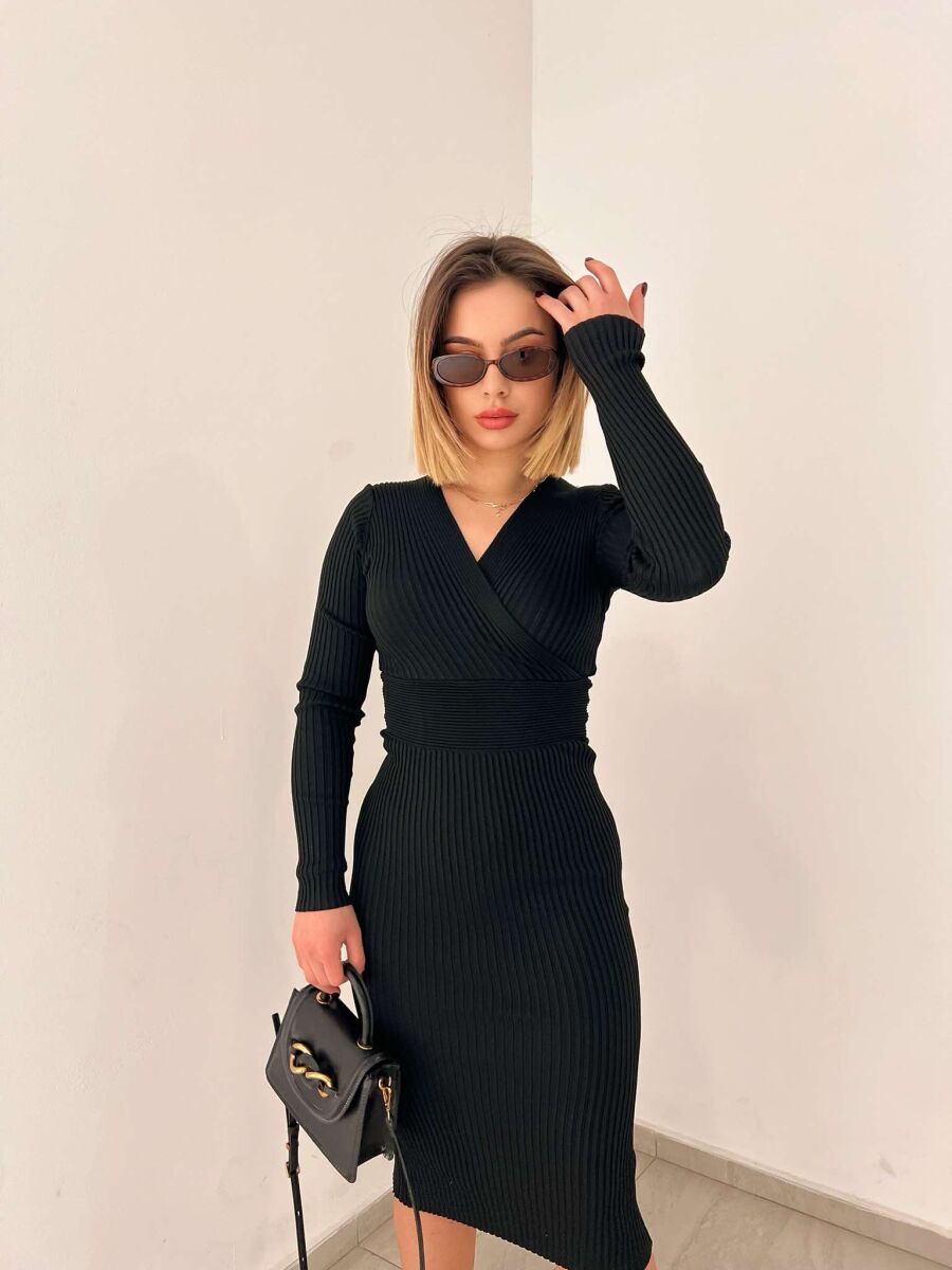 ONE COLOR OPEN NECK WOMEN DRESS BLACK/ E ZEZE - 3