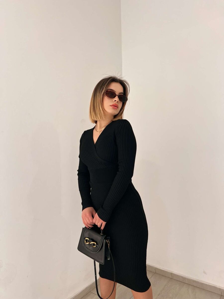 ONE COLOR OPEN NECK WOMEN DRESS BLACK/ E ZEZE - 4
