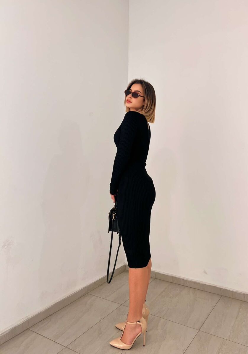 ONE COLOR OPEN NECK WOMEN DRESS BLACK/ E ZEZE - 5