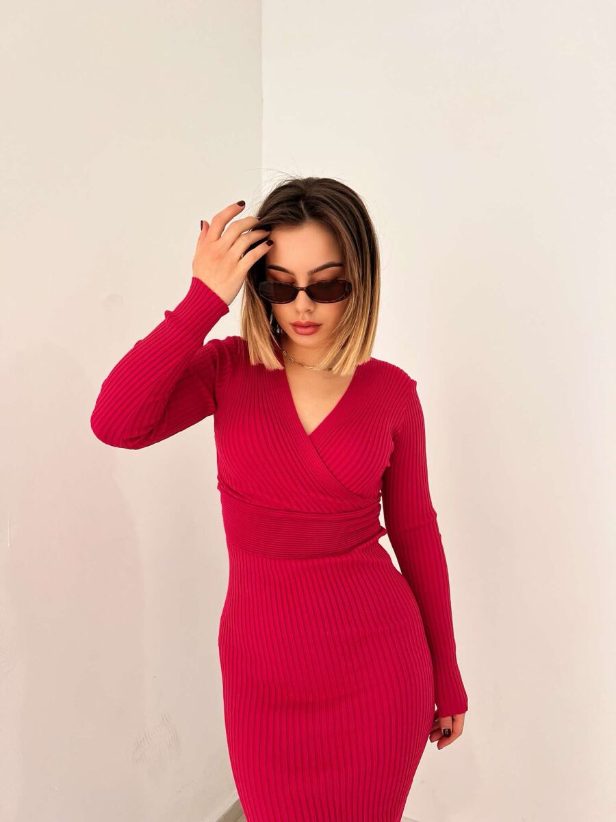 ONE COLOR OPEN NECK WOMEN DRESS FUCHSIA/CIKLAMI - 1