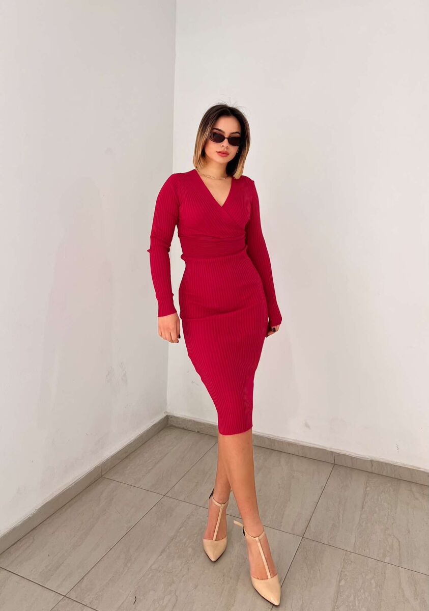 ONE COLOR OPEN NECK WOMEN DRESS FUCHSIA/CIKLAMI - 6