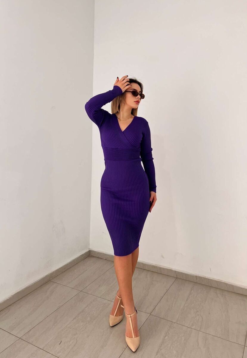 ONE COLOR OPEN NECK WOMEN DRESS PURPLE/LEJLA - 3