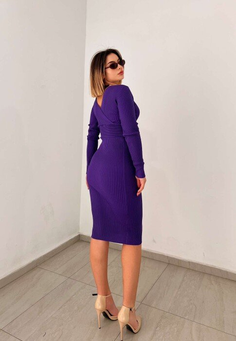 ONE COLOR OPEN NECK WOMEN DRESS PURPLE/LEJLA - 6