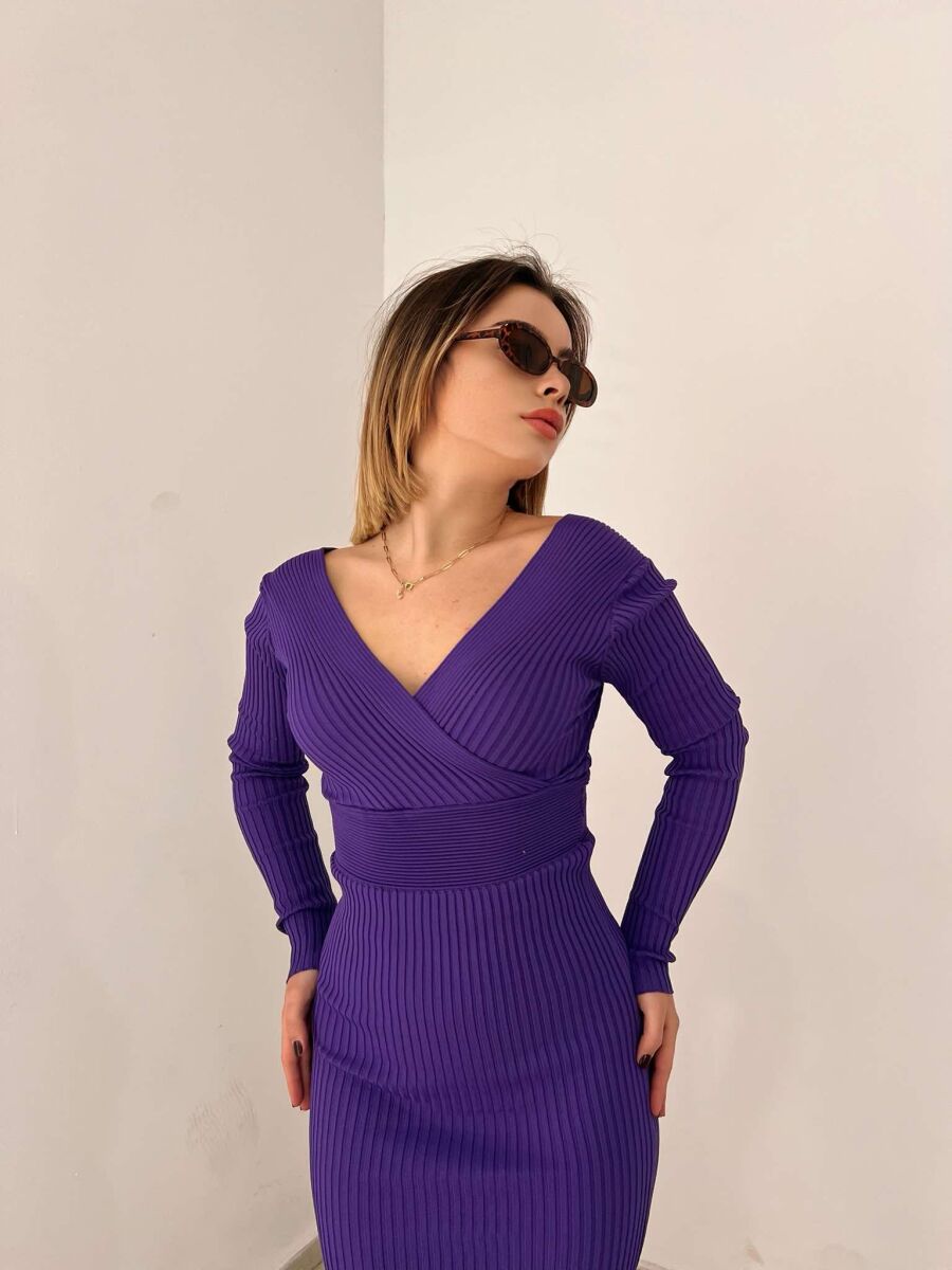 ONE COLOR OPEN NECK WOMEN DRESS PURPLE/LEJLA - 8