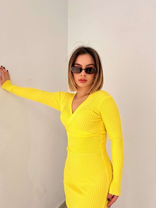 ONE COLOR OPEN NECK WOMEN DRESS YELLOW/E VERDHE - 6
