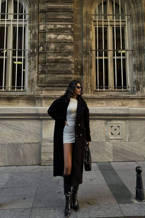 ONE COLOR OVERSIZE GOLD BUTTONS WOMEN COAT BLACK/ E ZEZE - 2