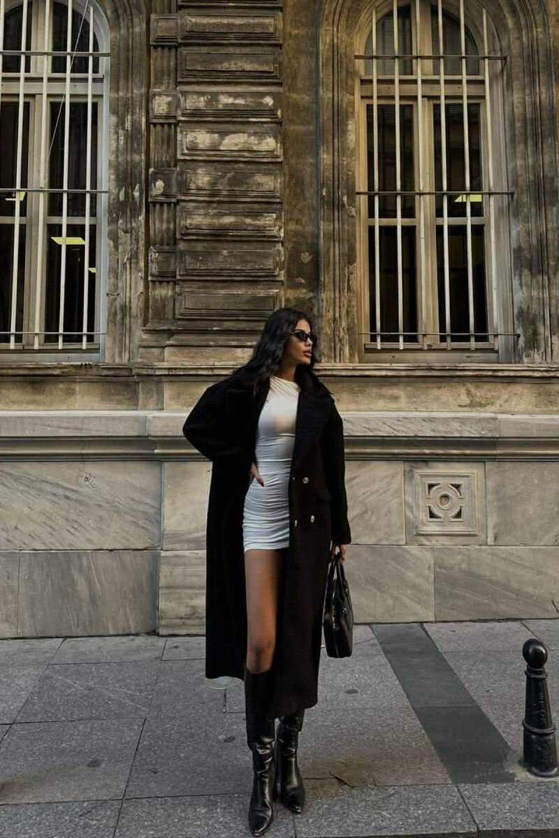 ONE COLOR OVERSIZE GOLD BUTTONS WOMEN COAT BLACK/ E ZEZE - 2