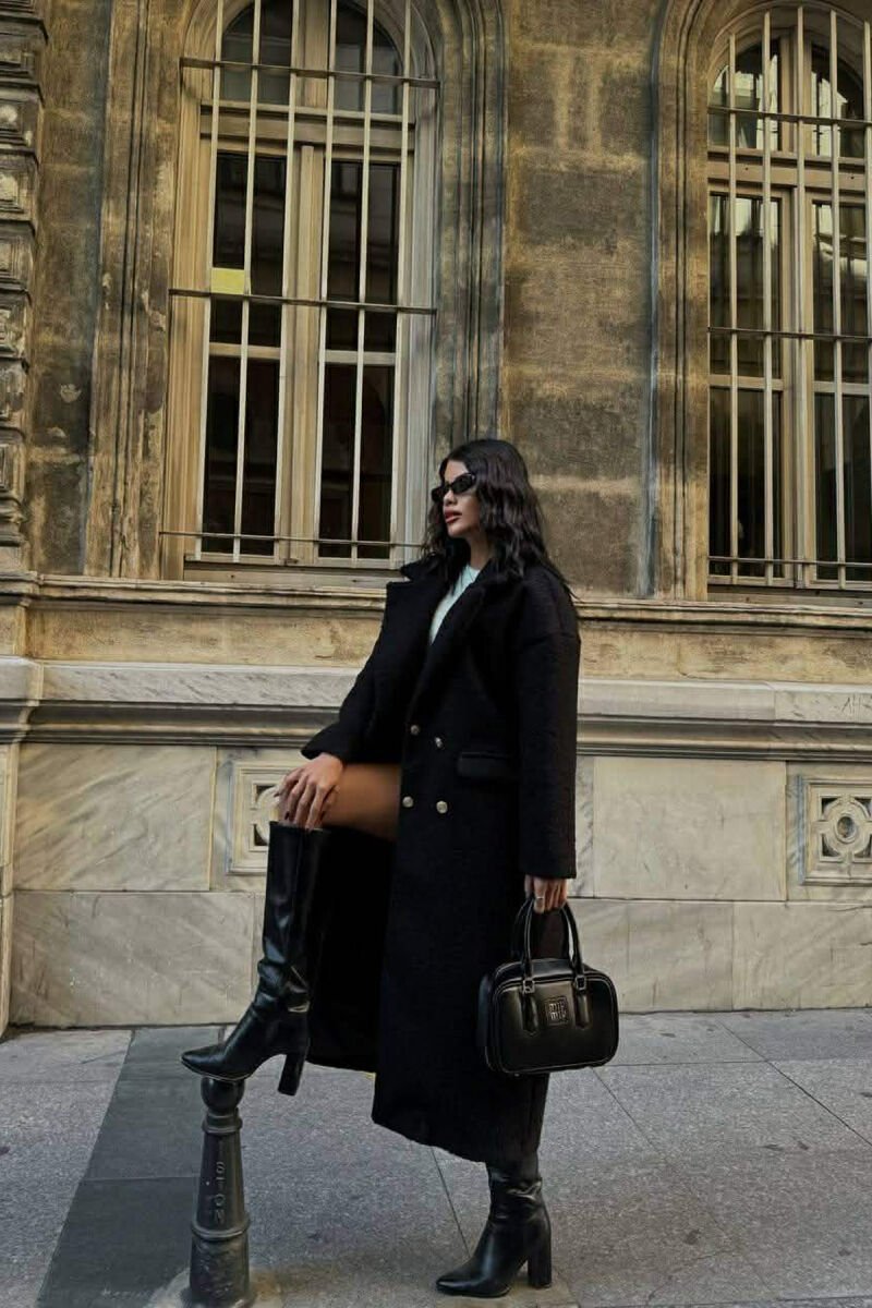ONE COLOR OVERSIZE GOLD BUTTONS WOMEN COAT BLACK/ E ZEZE - 3