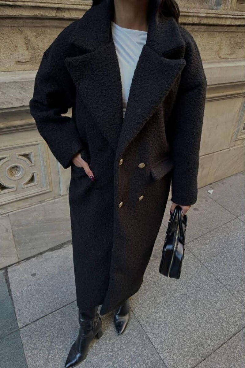 ONE COLOR OVERSIZE GOLD BUTTONS WOMEN COAT BLACK/ E ZEZE - 4