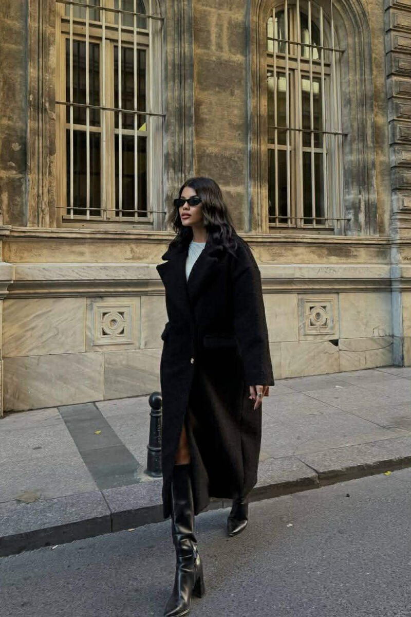 ONE COLOR OVERSIZE GOLD BUTTONS WOMEN COAT BLACK/ E ZEZE - 5