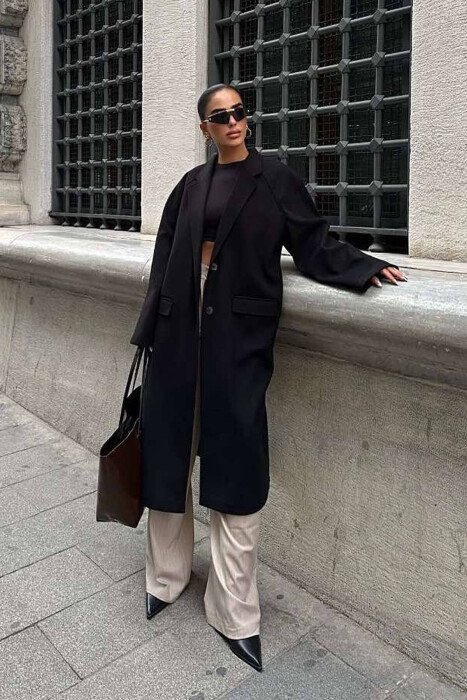 ONE COLOR OVERSIZE WOMAN COAT BLACK/ E ZEZE - 6