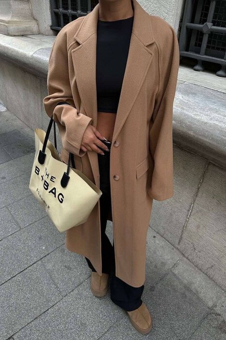 ONE COLOR OVERSIZE WOMAN COAT BROWN/KAFE - KLAUDIO FASHION