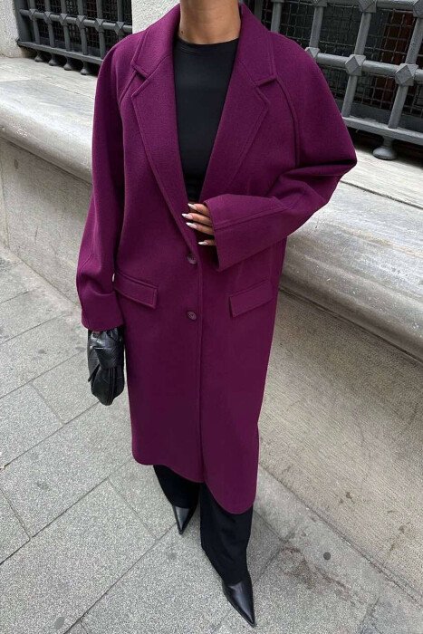 ONE COLOR OVERSIZE WOMAN COAT BURGUNDY/VISHNJE - KLAUDIO FASHION