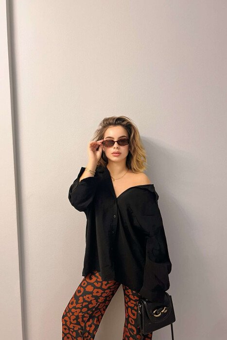 ONE COLOR OVERSIZE WOMEN SHIRT BLACK/ E ZEZE - 3