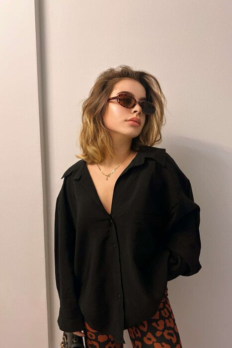 ONE COLOR OVERSIZE WOMEN SHIRT BLACK/ E ZEZE - 5