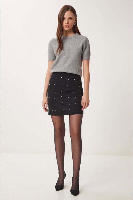 ONE COLOR PEARL DETAILS WOMAN SKIRT BLACK/ E ZEZE - 2