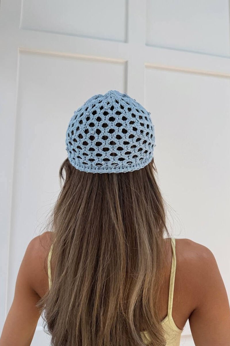ONE COLOR PEARLS DETAILS WOMAN CROCHET HAT LIGHTBLUE/BZ - 1