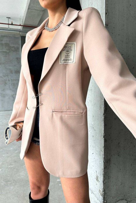 ONE COLOR PIN DETAILS WOMEN JACKET BEIGE/BEZHE - 3